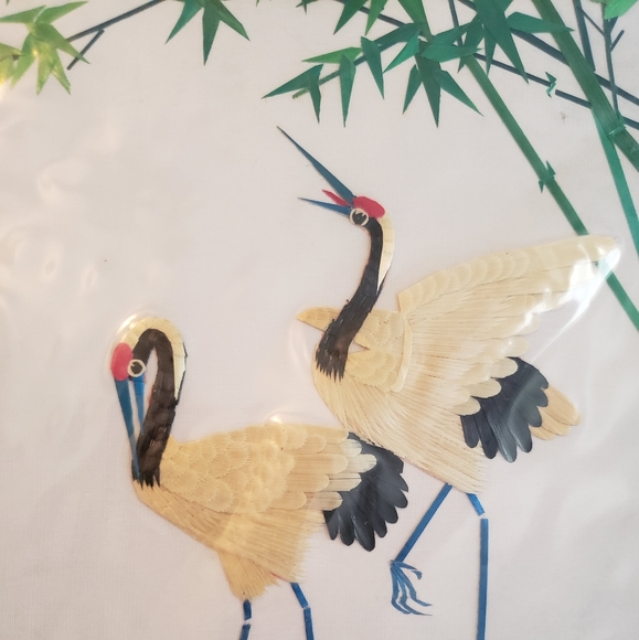 Set of 3 Hand cut and dyed wheat stalk on silk Japanese art piece🎋 Vintage Asia - Picture 5 of 10